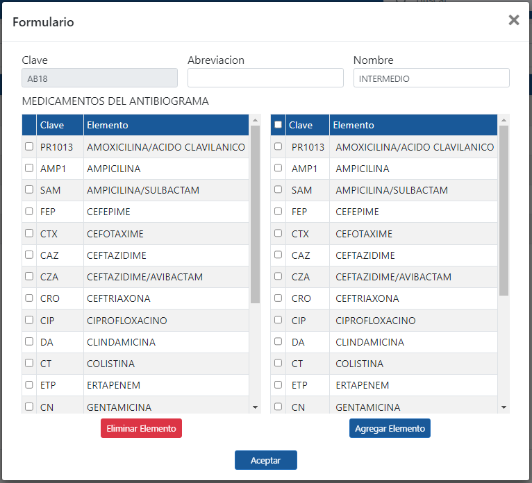 formulario para crear Antibiogramas con InterLAB software para laboratorios de análisis clínicos